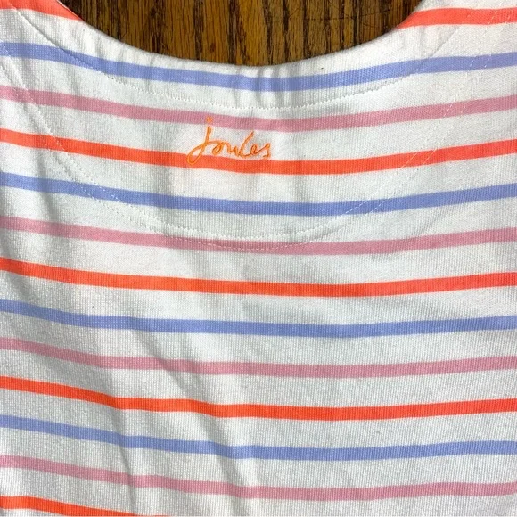 Joules cream, melon, periwinkle, and pink striped dress with flower size 9-10 y - Picture 4 of 5